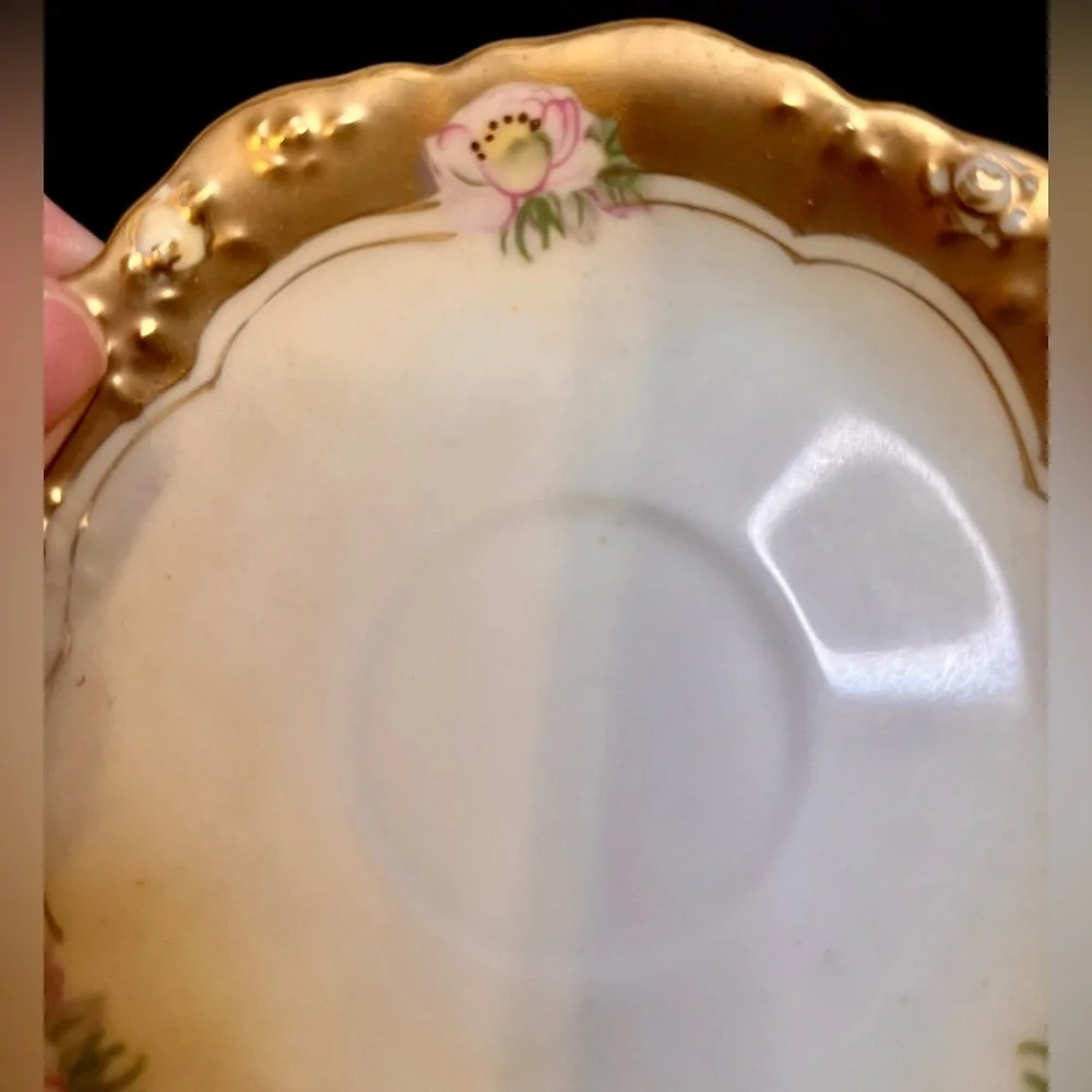 Vintage Victorian Ardco Chocolate Cup Saucer Set Hand Painted Floral Gold Trim
